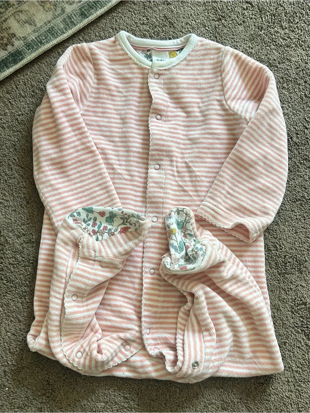 Baby Boden 6-9 mo Soft Pink Stripe Baby One-Piece Footed Pajamas